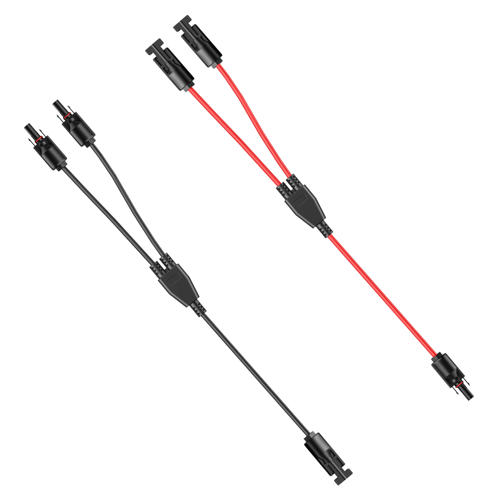 BLUETTI MC4 Y branch parallel adapter cables connect two solar panels, red and black.