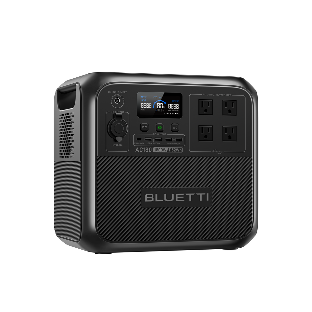 BLUETTI Solar Generator AC180 with 200W Solar Panel (Ships Separately), 1,152Wh Portable Power Station w/ 4 1,800W (2,700W Surge) AC Outlets, LFP Power for Camping, Off-Grid