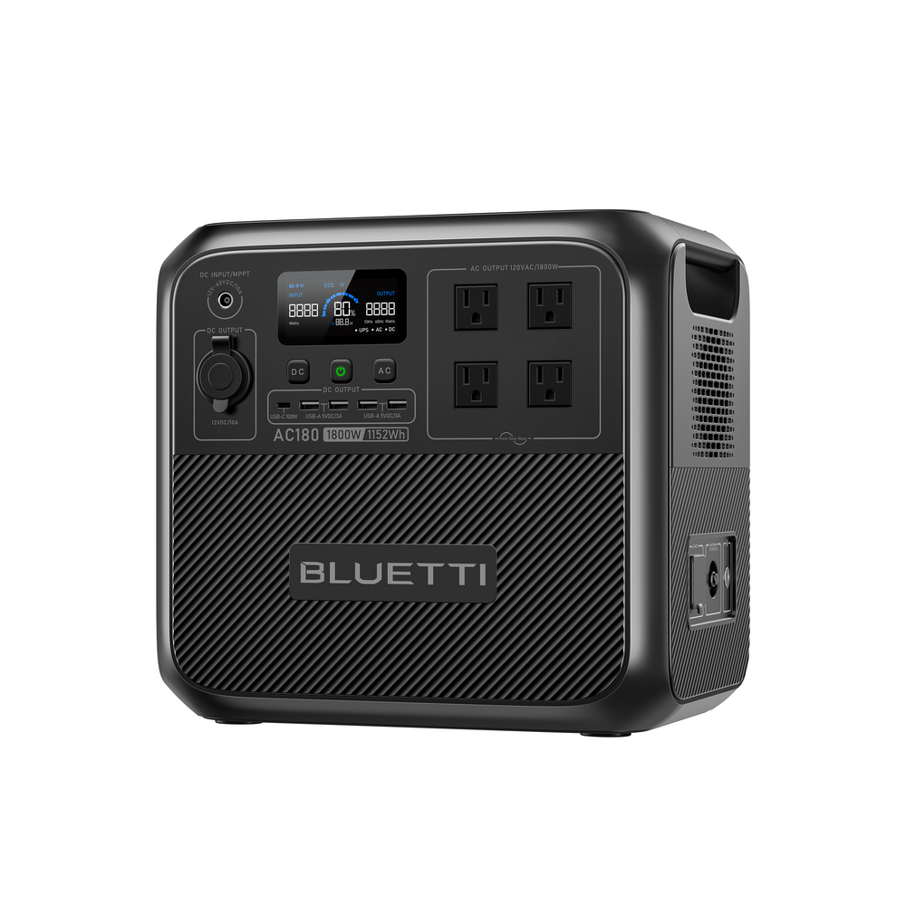 BLUETTI Solar Generator AC180 with 200W Solar Panel (Ships Separately), 1,152Wh Portable Power Station w/ 4 1,800W (2,700W Surge) AC Outlets, LFP Power for Camping, Off-Grid