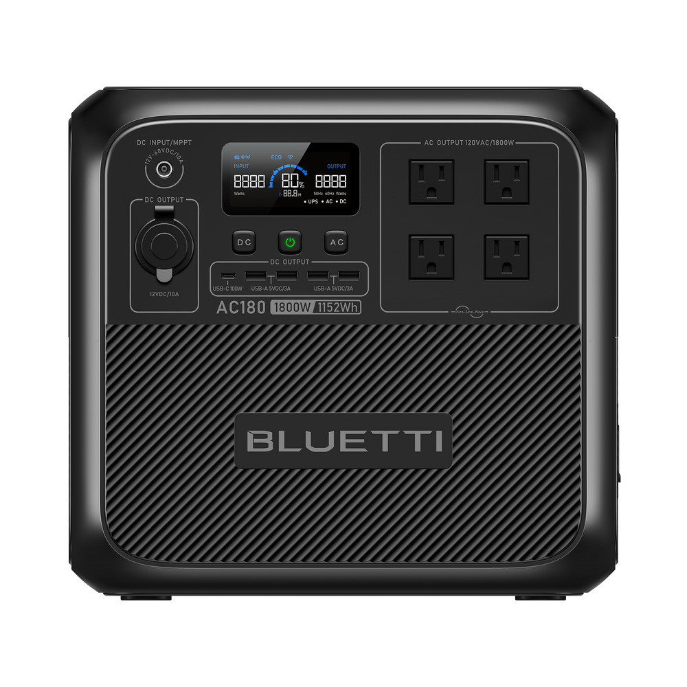 BLUETTI Solar Generator AC180 with 200W Solar Panel (Ships Separately), 1,152Wh Portable Power Station w/ 4 1,800W (2,700W Surge) AC Outlets, LFP Power for Camping, Off-Grid
