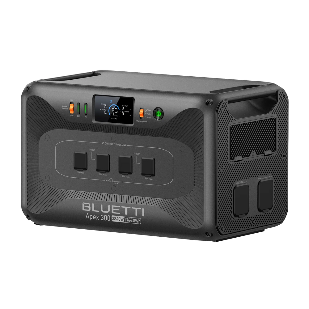 BLUETTI Apex 300 portable power station, 3840W output, 2764.8Wh LiFePO4 battery.