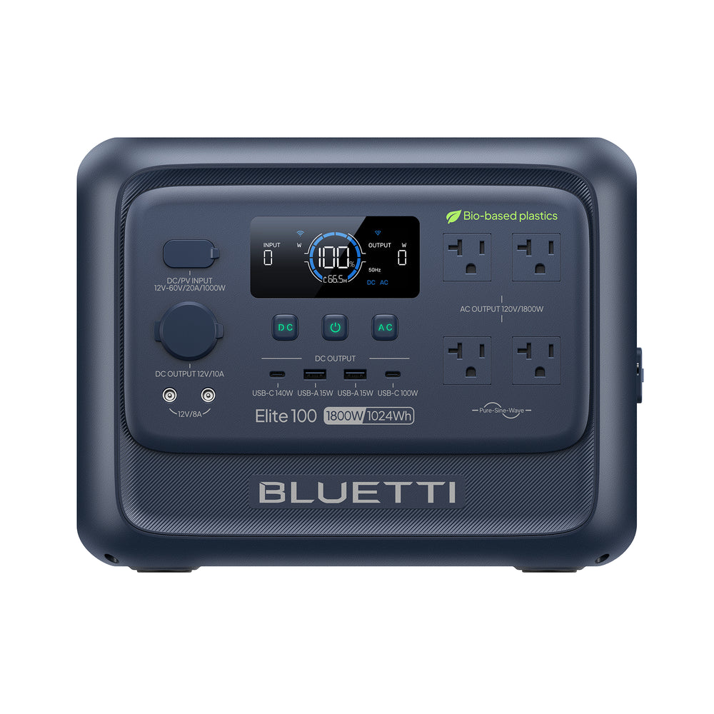 BLUETTI Elite 100 V2 dark blue portable power station, 1800W, 1024Wh, bio-based plastics.