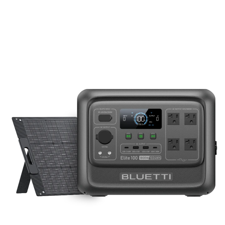 BLUETTI Elite 100 V2 portable power station with folded solar panel, 1800W 1024Wh