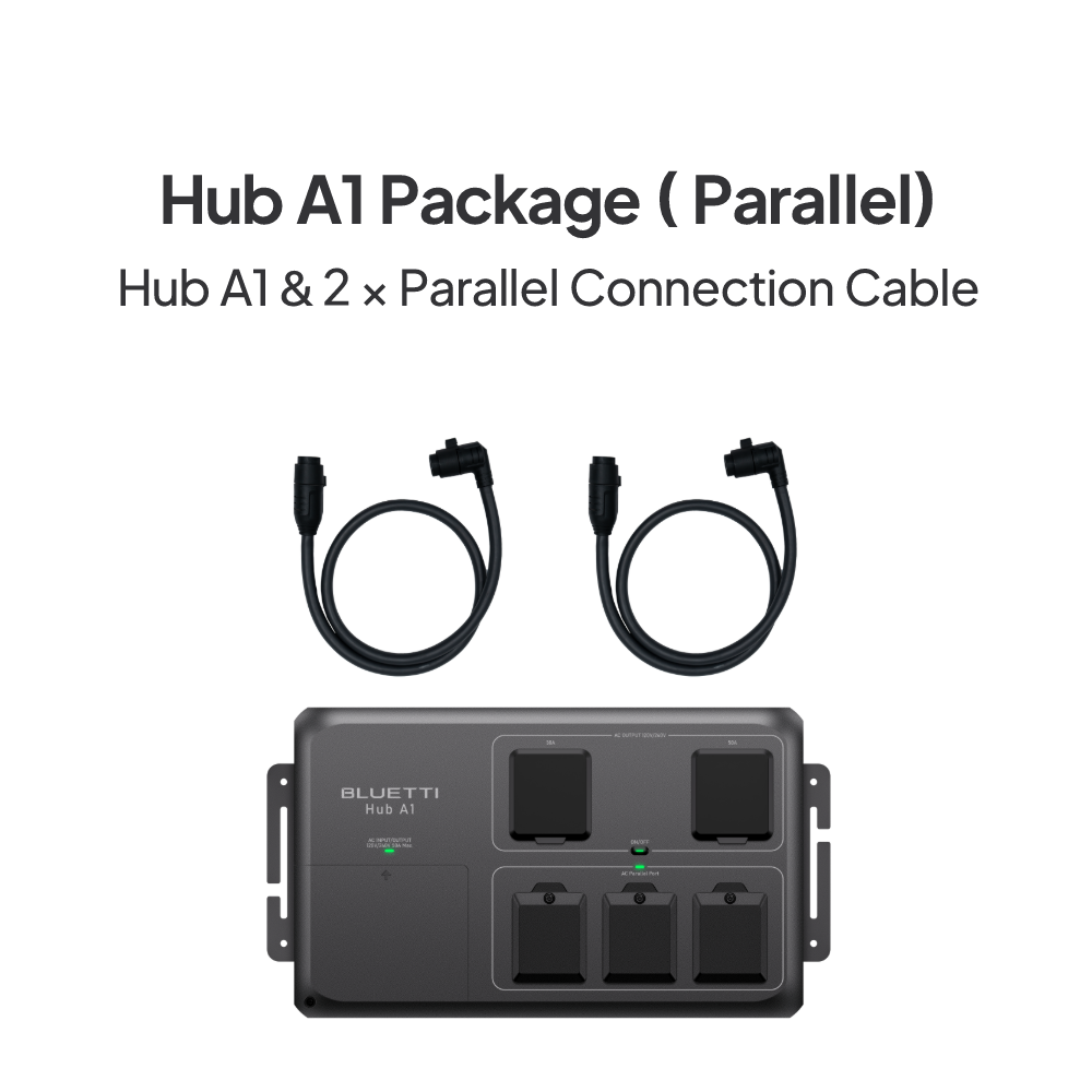 BLUETTI Hub A1 (Parallel) device with two connection cables.