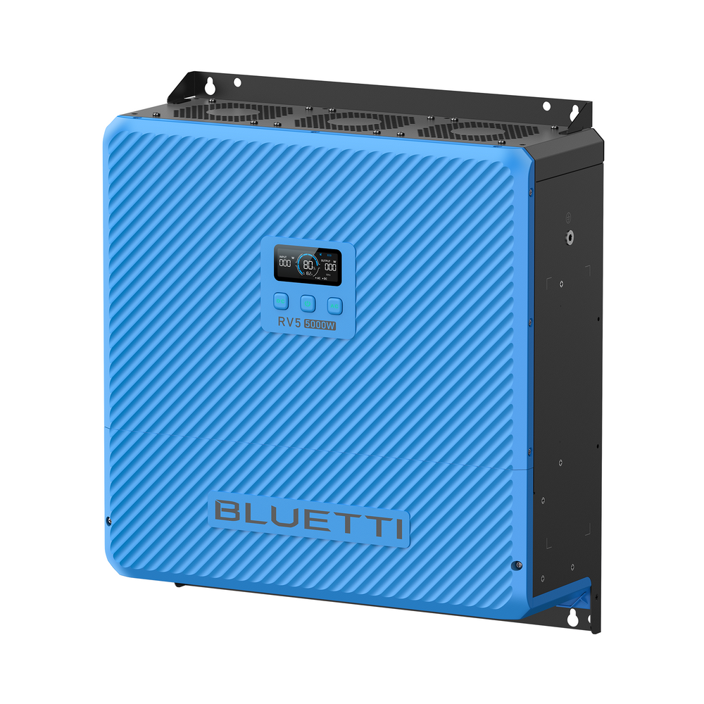 BLUETTI RV5 5000W blue power station with textured front and 80% battery display