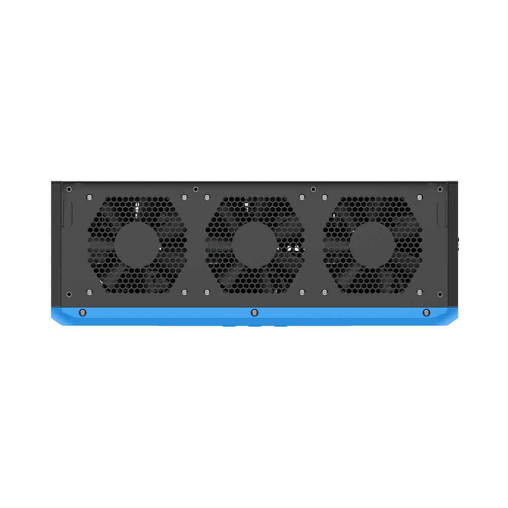 BLUETTI portable power station rear view with three cooling fans and blue accents.