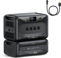 BLUETTI Apex 300 & B300K clean energy power stations stacked with cable.