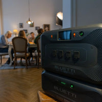 BLUETTI Apex 300 power station (3840W AC out) with charging mode display, stacked with B300K module.