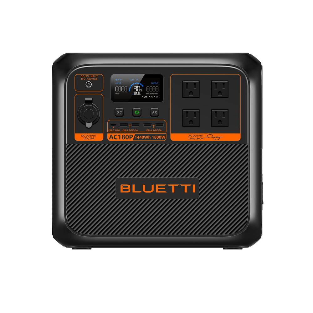 BLUETTI Solar Generator AC180 with 200W Solar Panel (Ships Separately), 1,152Wh Portable Power Station w/ 4 1,800W (2,700W Surge) AC Outlets, LFP Power for Camping, Off-Grid