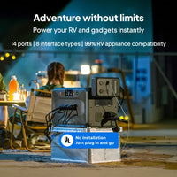 BLUETTI portable power station: 14 ports, 8 interfaces, 99% RV compatible, plug & play.