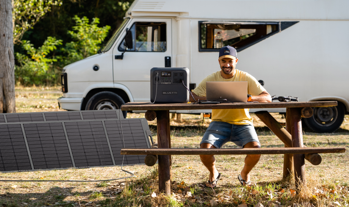 BLUETTI portable power station and solar generator with solar panels