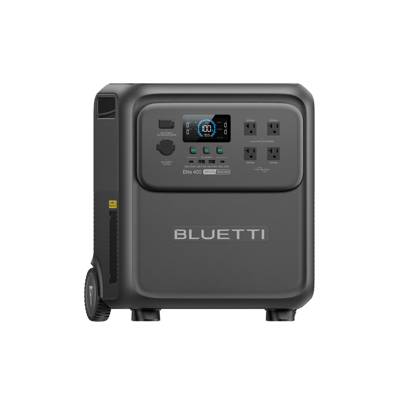 BLUETTI Elite 400 portable power station 2600W 3840Wh featuring AC, USB-C, USB-A ports and pure sine wave.