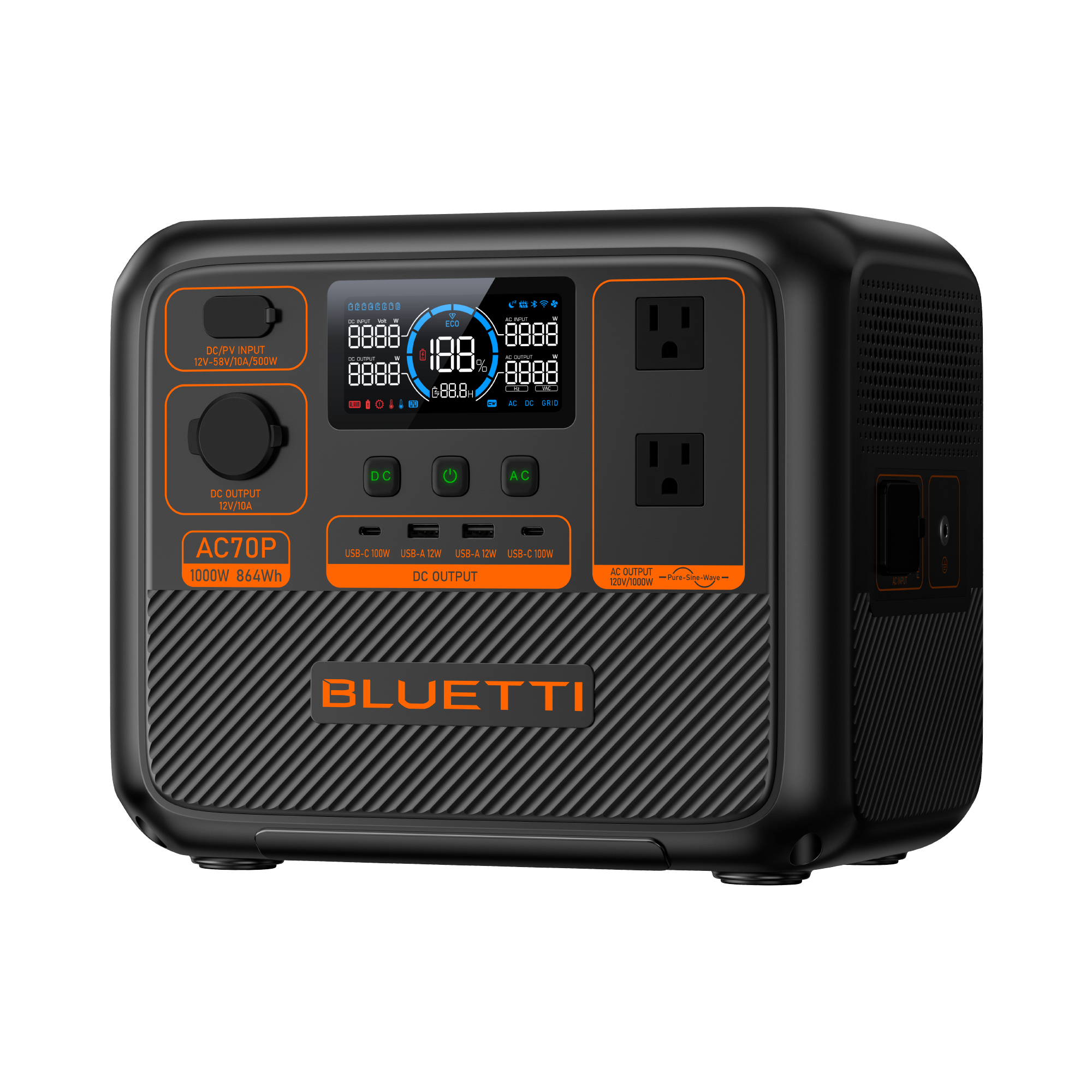 BLUETTI AC70P puertos y conexiones