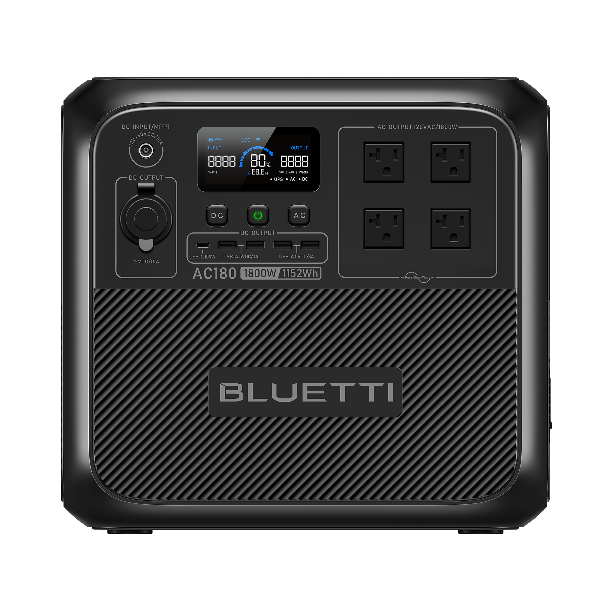 BLUETTI AC180 front ports and display