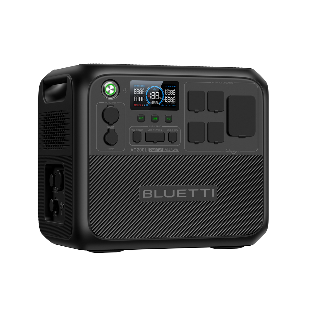 BLUETTI AC200L 2400W 2048Wh portable power station for clean energy.