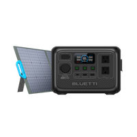 BLUETTI AC2A portable power station with PV200 solar panel for clean energy.