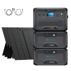 BLUETTI AC300 home battery backup bundle with 2 B300 batteries, 3 PV350 solar panels, and RV cable.