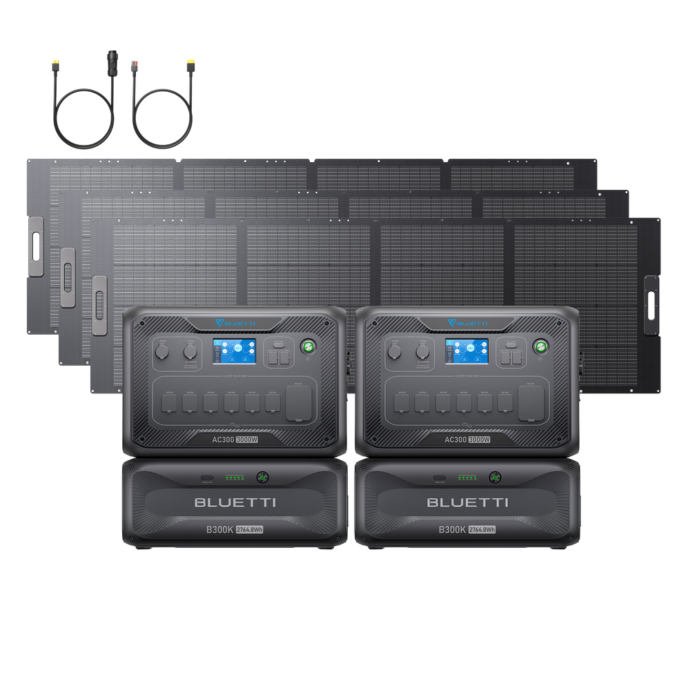 BLUETTI AC300+2*B300K+3*350W Solar+RV Cable | Home Battery Backup