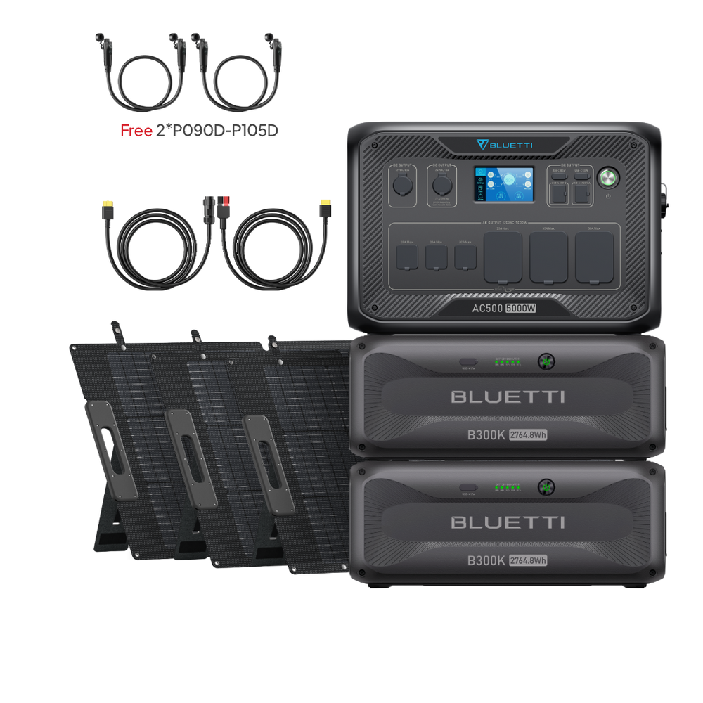 BLUETTI AC500+2*B300K+3*350W Solar+RV Cable (Free P090D-P150D Cable) | Home Battery Backup