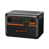 BLUETTI B80P 806Wh expansion battery with USB-C 100W, USB-A 18W, 12V/10A DC output, and IP65 rating.