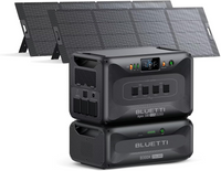 BLUETTI Apex 300 (2764.8Wh) power station and B300K battery with two unfolded solar panels.