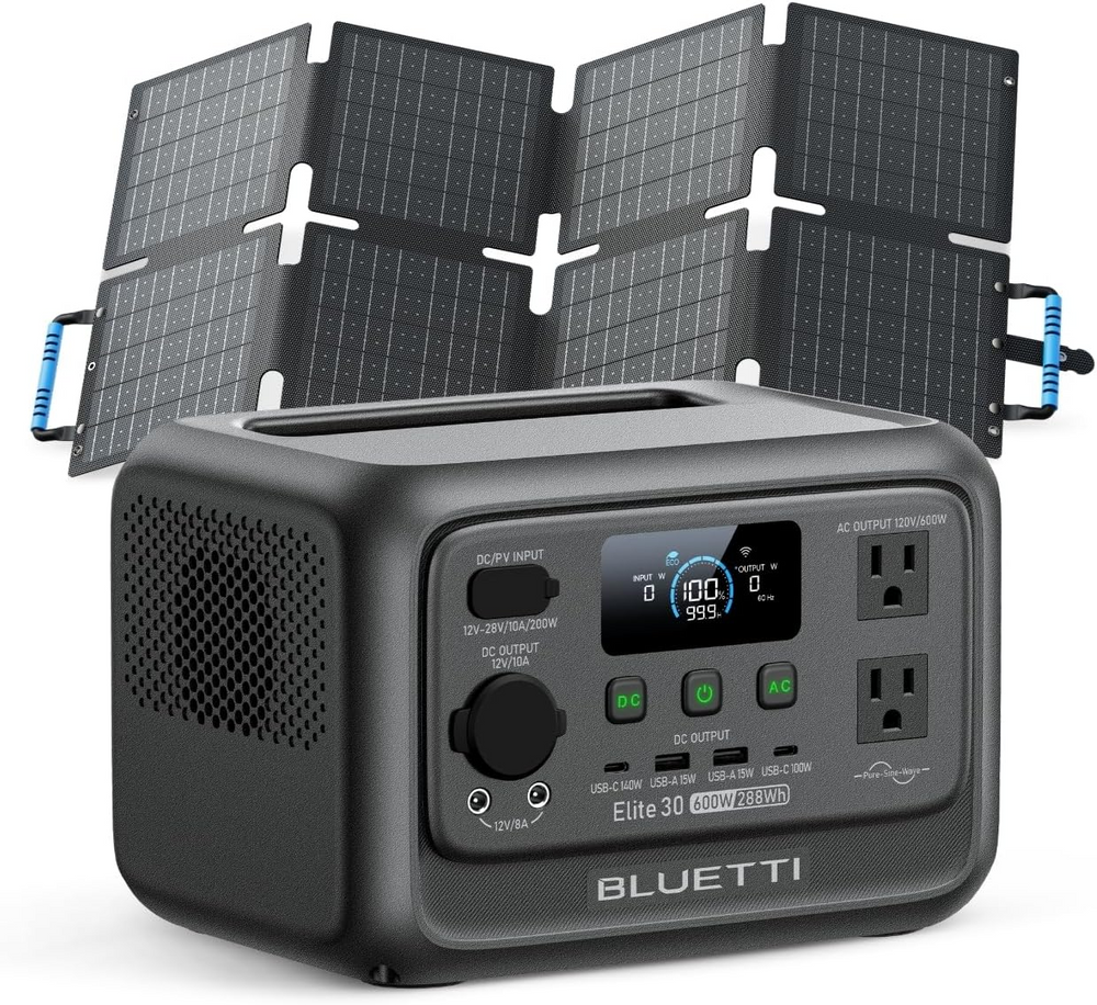 BLUETTI Elite 30 V2 600W 288Wh portable power station with solar panels