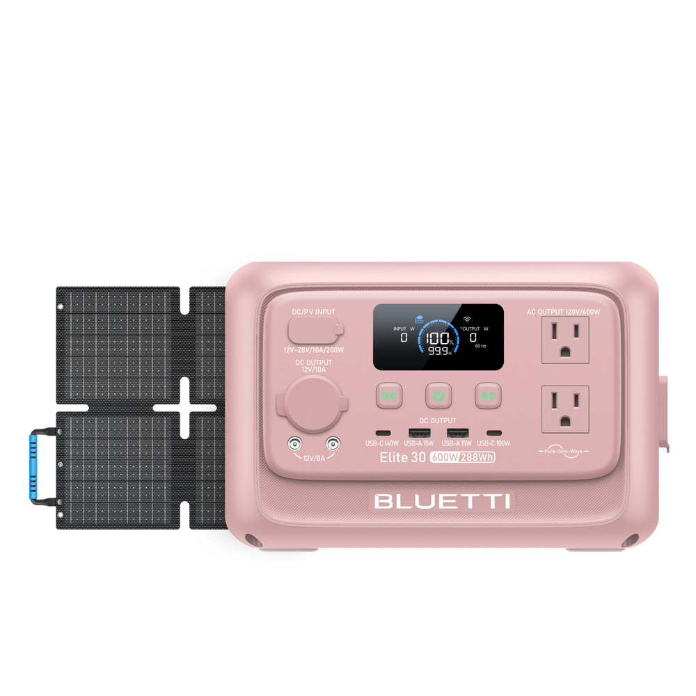 BLUETTI Elite 30 V2 portable power station blush pink 600W with solar panels