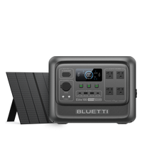 BLUETTI Elite 100 V2 dark gray portable power station, 1800W 1024Wh, with solar panel.