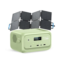 Light green BLUETTI Elite 10 portable power station with 200W 128Wh capacity and folded solar panels.