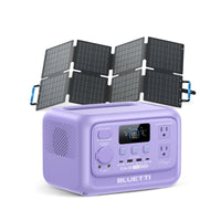 BLUETTI Elite 30 V2 lavender portable power station, 600W 288Wh, with solar panels.
