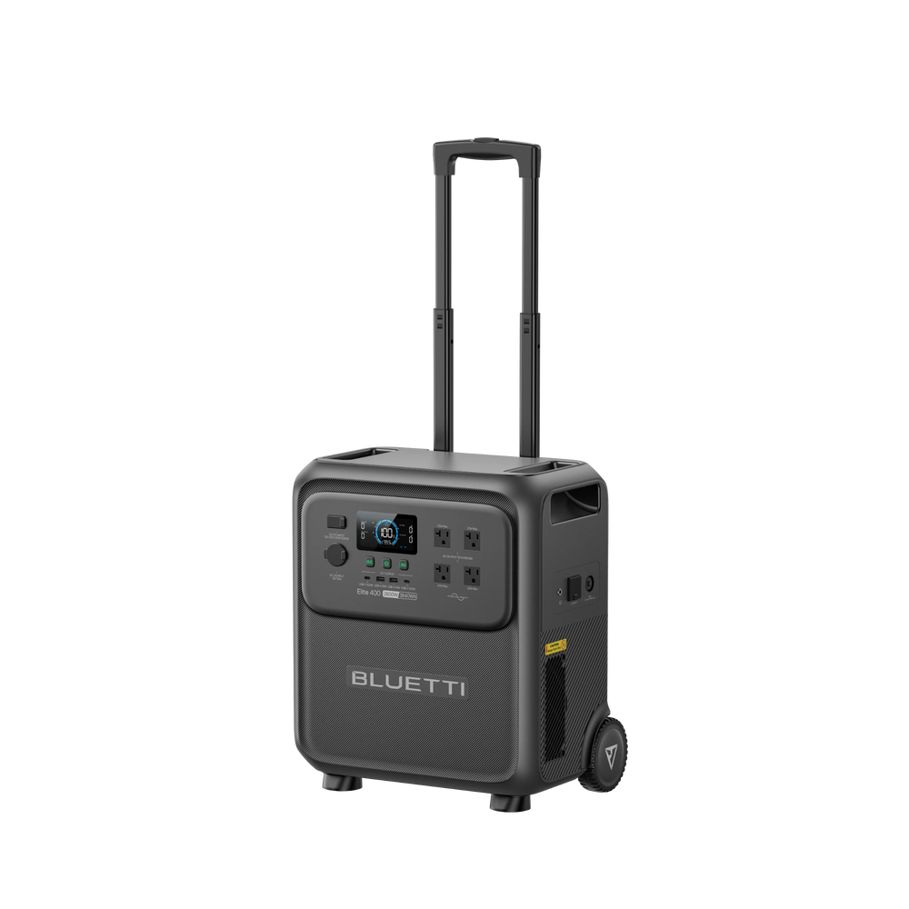 BLUETTI Elite 400 portable power station with trolley, 100% charge display, 2600W 3840Wh.