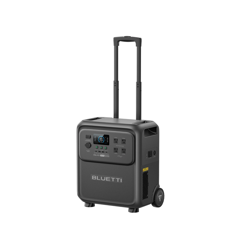 BLUETTI Elite 400 portable power station with trolley, 100% charge display, 2600W 3840Wh.