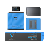 BLUETTI RV power system: RV5 inverter, 51.2V 100Ah LiFePO4 battery, solar panels.