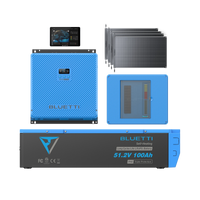 BLUETTI solar energy storage system with RV5 inverter, 100Ah LiFePO4 battery, and solar panels.