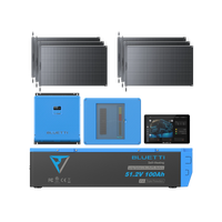BLUETTI 51.2V 100Ah LiFePO4 battery system with RV5 inverter, solar panels, Epanel, tablet.
