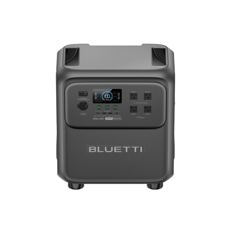 BLUETTI Elite 400 portable power station with 2600W AC output and 3840Wh capacity.